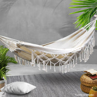 Gardeon Hanging Tassel Hammock Swing Bed Cream Kings Warehouse 
