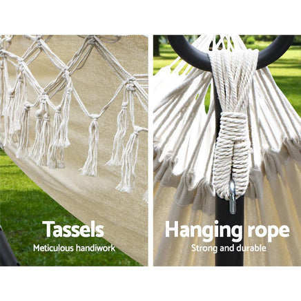 Gardeon Hanging Tassel Hammock Swing Bed Cream Kings Warehouse 