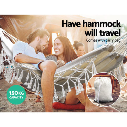 Gardeon Hanging Tassel Hammock Swing Bed Cream Kings Warehouse 