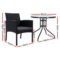 Gardeon Outdoor Bistro Chairs Patio Furniture Dining Chair Wicker Garden Cushion Tea Coffee Cafe Bar Set Outdoor Furniture Kings Warehouse 