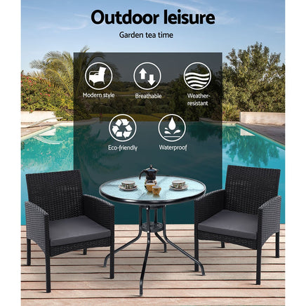Gardeon Outdoor Bistro Chairs Patio Furniture Dining Chair Wicker Garden Cushion Tea Coffee Cafe Bar Set Outdoor Furniture Kings Warehouse 