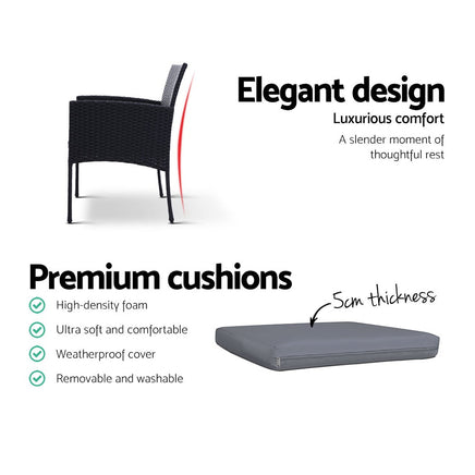 Gardeon Outdoor Bistro Chairs Patio Furniture Dining Chair Wicker Garden Cushion Tea Coffee Cafe Bar Set Outdoor Furniture Kings Warehouse 