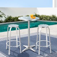 Gardeon Outdoor Bistro Set Bar Table Stools Adjustable Aluminium Cafe 3PC Round Furniture > Bar Stools & Chairs Kings Warehouse 