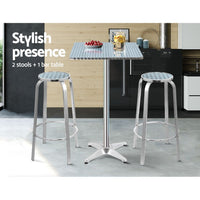 Gardeon Outdoor Bistro Set Bar Table Stools Adjustable Aluminium Cafe 3PC Square Furniture > Bar Stools & Chairs Kings Warehouse 