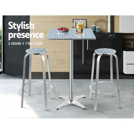 Gardeon Outdoor Bistro Set Bar Table Stools Adjustable Aluminium Cafe 3PC Square Furniture > Bar Stools & Chairs Kings Warehouse 