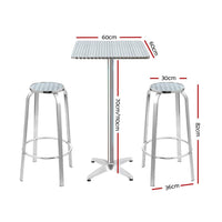 Gardeon Outdoor Bistro Set Bar Table Stools Adjustable Aluminium Cafe 3PC Square Furniture > Bar Stools & Chairs Kings Warehouse 