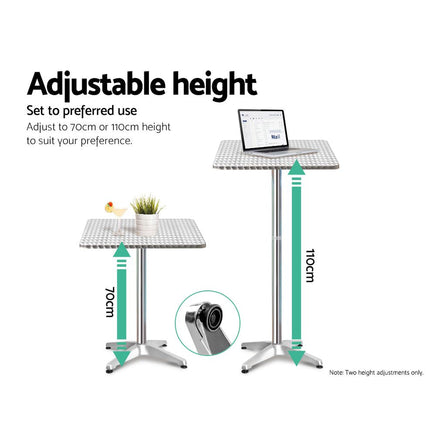 Gardeon Outdoor Bistro Set Bar Table Stools Adjustable Aluminium Cafe 3PC Square Furniture > Bar Stools & Chairs Kings Warehouse 