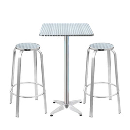 Gardeon Outdoor Bistro Set Bar Table Stools Adjustable Aluminium Cafe 3PC Square Furniture > Bar Stools & Chairs Kings Warehouse 
