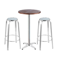 Gardeon Outdoor Bistro Set Bar Table Stools Adjustable Aluminium Cafe 3PC Wood Furniture > Bar Stools & Chairs Kings Warehouse 