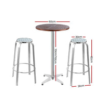 Gardeon Outdoor Bistro Set Bar Table Stools Adjustable Aluminium Cafe 3PC Wood Furniture > Bar Stools & Chairs Kings Warehouse 