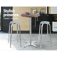 Gardeon Outdoor Bistro Set Bar Table Stools Adjustable Aluminium Cafe 3PC Wood Furniture > Bar Stools & Chairs Kings Warehouse 