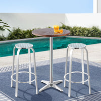Gardeon Outdoor Bistro Set Bar Table Stools Adjustable Aluminium Cafe 3PC Wood Furniture > Bar Stools & Chairs Kings Warehouse 