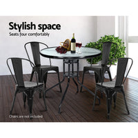 Gardeon Outdoor Dining Table Bar Setting Steel Glass 70CM Home & Garden > Garden Furniture Kings Warehouse 