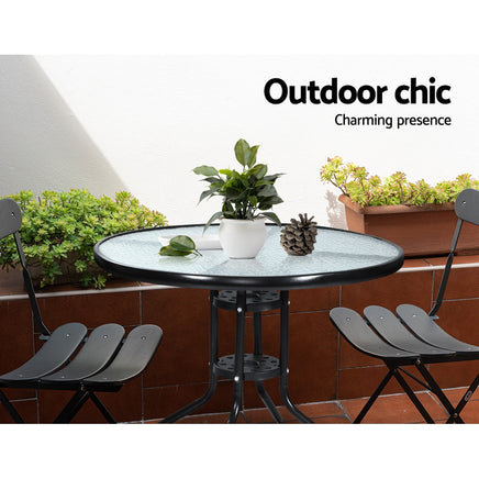 Gardeon Outdoor Dining Table Bar Setting Steel Glass 70CM Home & Garden > Garden Furniture Kings Warehouse 