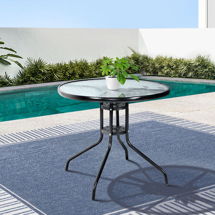 Gardeon Outdoor Dining Table Bar Setting Steel Glass 70CM Home & Garden > Garden Furniture Kings Warehouse 
