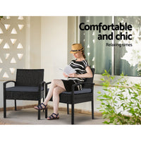 Gardeon Outdoor Furniture Dining Chairs Wicker Garden Patio Cushion Black 3PCS Sofa Set Tea Coffee Cafe Bar Set Outdoor Furniture Kings Warehouse 