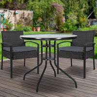 Gardeon Outdoor Furniture Dining Chairs Wicker Garden Patio Cushion Black 3PCS Sofa Set Tea Coffee Cafe Bar Set Outdoor Furniture Kings Warehouse 