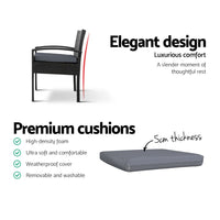 Gardeon Outdoor Furniture Dining Chairs Wicker Garden Patio Cushion Black 3PCS Sofa Set Tea Coffee Cafe Bar Set Outdoor Furniture Kings Warehouse 