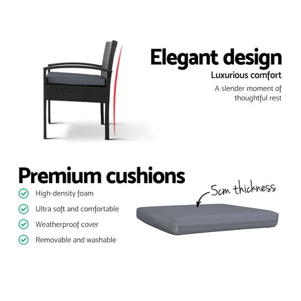 Gardeon Outdoor Furniture Dining Chairs Wicker Garden Patio Cushion Black 3PCS Sofa Set Tea Coffee Cafe Bar Set Outdoor Furniture Kings Warehouse 