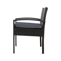 Gardeon Outdoor Furniture Dining Chairs Wicker Garden Patio Cushion Black 3PCS Sofa Set Tea Coffee Cafe Bar Set Outdoor Furniture Kings Warehouse 
