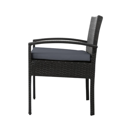 Gardeon Outdoor Furniture Dining Chairs Wicker Garden Patio Cushion Black 3PCS Sofa Set Tea Coffee Cafe Bar Set Outdoor Furniture Kings Warehouse 