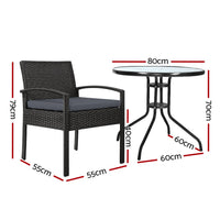 Gardeon Outdoor Furniture Dining Chairs Wicker Garden Patio Cushion Black 3PCS Sofa Set Tea Coffee Cafe Bar Set Outdoor Furniture Kings Warehouse 