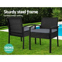 Gardeon Outdoor Furniture Dining Chairs Wicker Garden Patio Cushion Black 3PCS Sofa Set Tea Coffee Cafe Bar Set Outdoor Furniture Kings Warehouse 