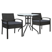 Gardeon Outdoor Furniture Dining Chairs Wicker Garden Patio Cushion Black 3PCS Sofa Set Tea Coffee Cafe Bar Set Outdoor Furniture Kings Warehouse 