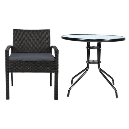 Gardeon Outdoor Furniture Dining Chairs Wicker Garden Patio Cushion Black 3PCS Sofa Set Tea Coffee Cafe Bar Set Outdoor Furniture Kings Warehouse 
