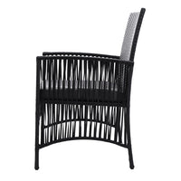 Gardeon Outdoor Furniture Dining Chairs Wicker Garden Patio Cushion Black 3PCS Tea Coffee Cafe Bar Set Outdoor Furniture Kings Warehouse 