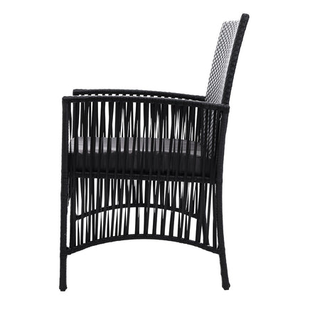 Gardeon Outdoor Furniture Dining Chairs Wicker Garden Patio Cushion Black 3PCS Tea Coffee Cafe Bar Set Outdoor Furniture Kings Warehouse 