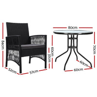 Gardeon Outdoor Furniture Dining Chairs Wicker Garden Patio Cushion Black 3PCS Tea Coffee Cafe Bar Set Outdoor Furniture Kings Warehouse 