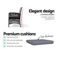 Gardeon Outdoor Furniture Dining Chairs Wicker Garden Patio Cushion Black 3PCS Tea Coffee Cafe Bar Set Outdoor Furniture Kings Warehouse 