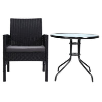 Gardeon Outdoor Furniture Dining Chairs Wicker Garden Patio Cushion Black 3PCS Tea Coffee Cafe Bar Set Outdoor Furniture Kings Warehouse 