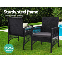 Gardeon Outdoor Furniture Dining Chairs Wicker Garden Patio Cushion Black 3PCS Tea Coffee Cafe Bar Set Outdoor Furniture Kings Warehouse 