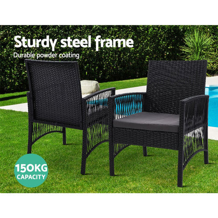 Gardeon Outdoor Furniture Dining Chairs Wicker Garden Patio Cushion Black 3PCS Tea Coffee Cafe Bar Set Outdoor Furniture Kings Warehouse 