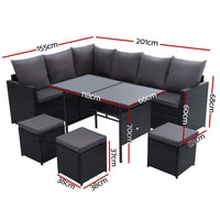 Gardeon Outdoor Furniture Dining Setting Sofa Set Lounge Wicker 9 Seater Black Outdoor Furniture Kings Warehouse 