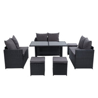 Gardeon Outdoor Furniture Dining Setting Sofa Set Lounge Wicker 9 Seater Black Outdoor Furniture Kings Warehouse 