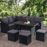 Gardeon Outdoor Furniture Dining Setting Sofa Set Lounge Wicker 9 Seater Black Outdoor Furniture Kings Warehouse 