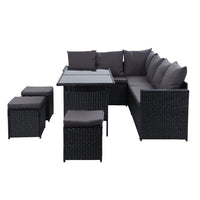 Gardeon Outdoor Furniture Dining Setting Sofa Set Lounge Wicker 9 Seater Black Outdoor Furniture Kings Warehouse 