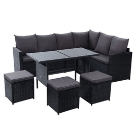 Gardeon Outdoor Furniture Dining Setting Sofa Set Lounge Wicker 9 Seater Black Outdoor Furniture Kings Warehouse