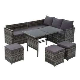 Gardeon Outdoor Furniture Dining Setting Sofa Set Lounge Wicker 9 Seater Mixed Grey Outdoor Kings Warehouse