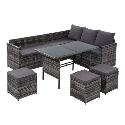 Gardeon Outdoor Furniture Dining Setting Sofa Set Lounge Wicker 9 Seater Mixed Grey Outdoor Kings Warehouse 