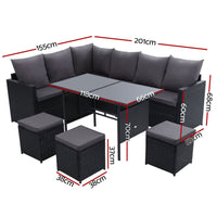 Gardeon Outdoor Furniture Dining Setting Sofa Set Wicker 9 Seater Storage Cover Black Outdoor Furniture Kings Warehouse 