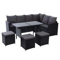 Gardeon Outdoor Furniture Dining Setting Sofa Set Wicker 9 Seater Storage Cover Black Outdoor Furniture Kings Warehouse 