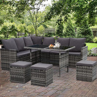 Gardeon Outdoor Furniture Dining Setting Sofa Set Wicker 9 Seater Storage Cover Mixed Grey Outdoor Kings Warehouse 