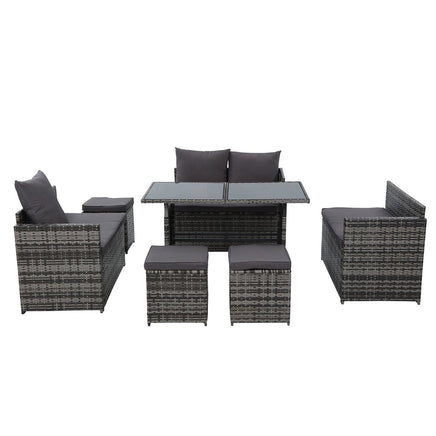 Gardeon Outdoor Furniture Dining Setting Sofa Set Wicker 9 Seater Storage Cover Mixed Grey Outdoor Kings Warehouse 