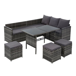 Gardeon Outdoor Furniture Dining Setting Sofa Set Wicker 9 Seater Storage Cover Mixed Grey Outdoor Kings Warehouse
