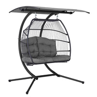 Gardeon Outdoor Furniture Lounge Hanging Swing Chair Egg Hammock Stand Rattan Wicker Grey Outdoor Kings Warehouse 