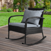 Gardeon Outdoor Furniture Rocking Chair Wicker Garden Patio Lounge Setting Black Outdoor Kings Warehouse 